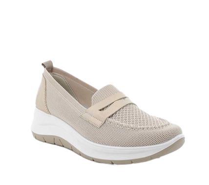 Mocassins with wedge for women beige with elastic