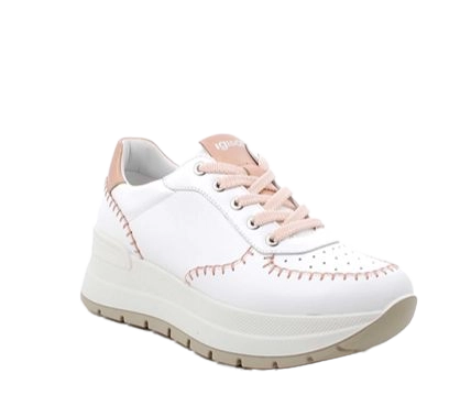 Sneakers with wedge for women white and pink with laces